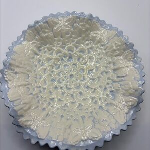 Vintage Blue White Pottery Bowl Butterfly Lace Pattern 7 Inch
Ceramic